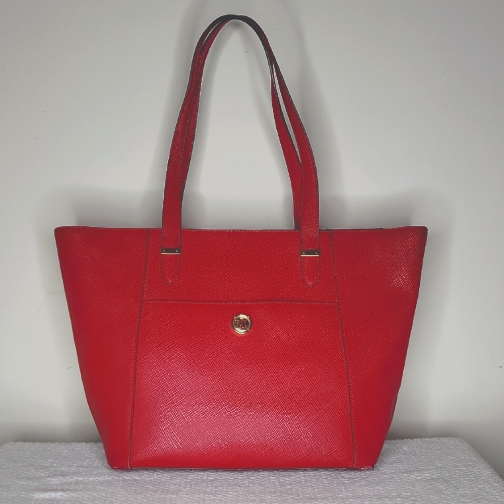 Polo Ralph Lauren CrosshatchTotebag Karly Leather Medium Red